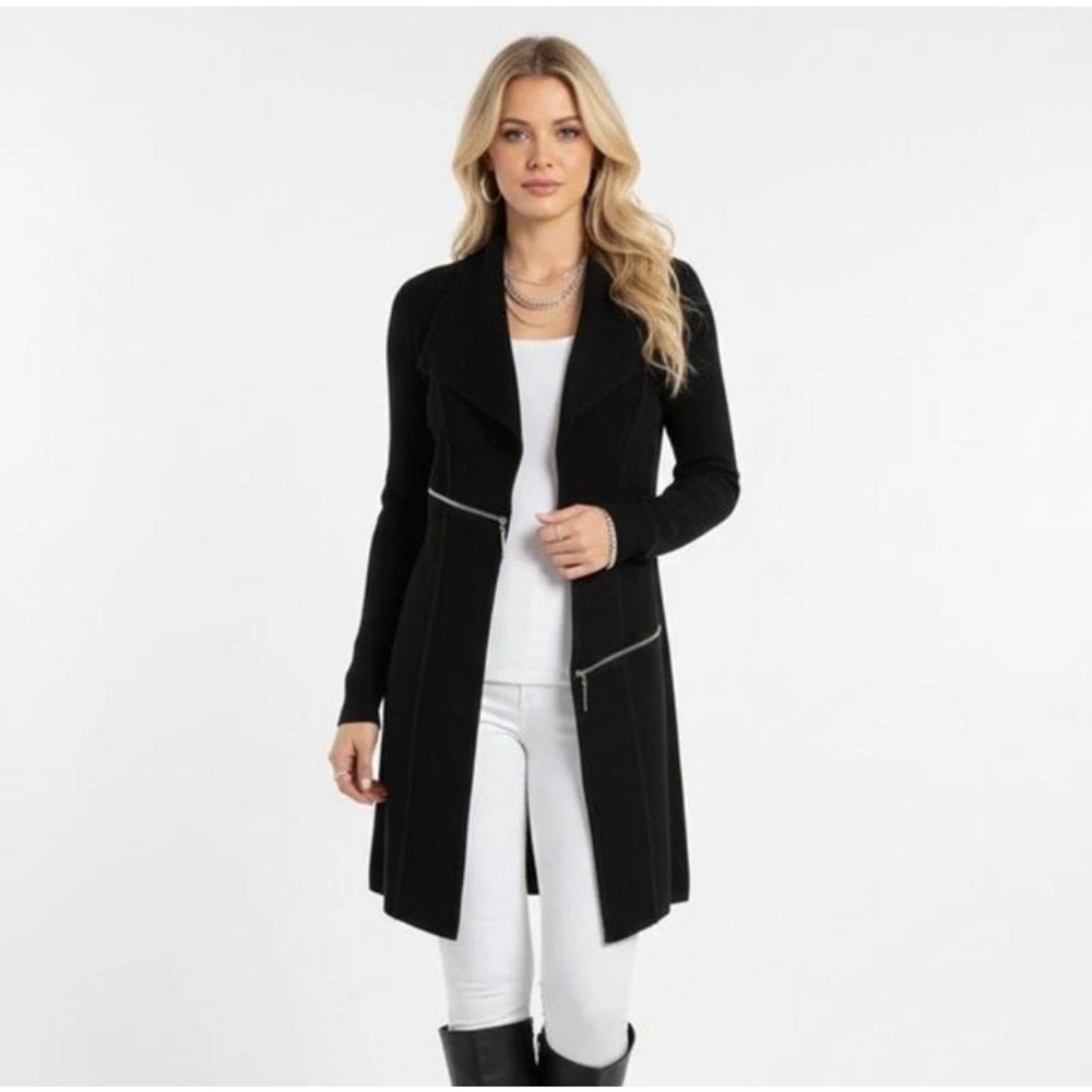 Eva Varro Black pebbled Zipper Detail Asymmetric Cardigan Modern Edge Size XS